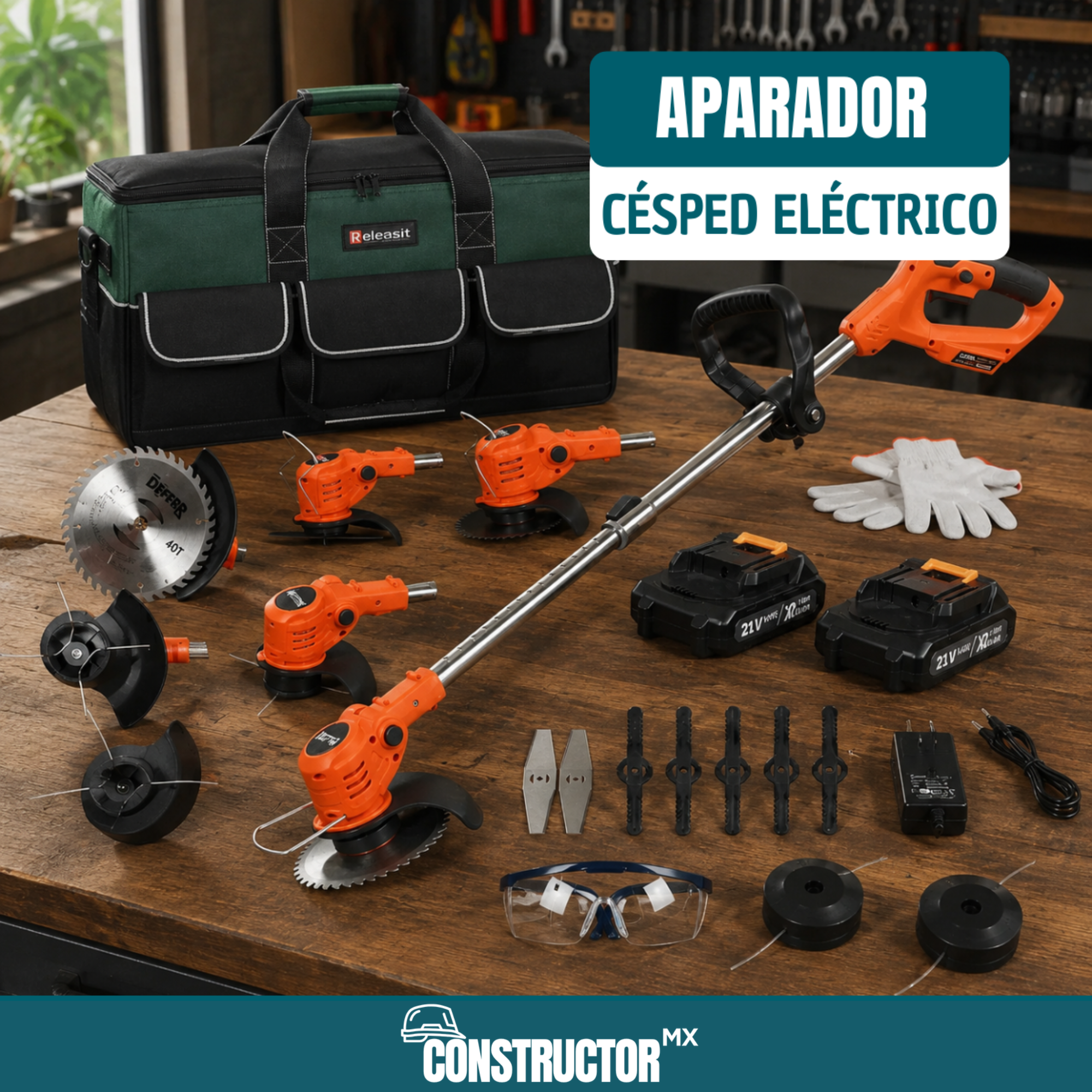 Aparador de Césped Eléctrico Inalámbrico BiVolt 900W Desmontable + REGALO: 2 Baterías + Bolsa Multiuso